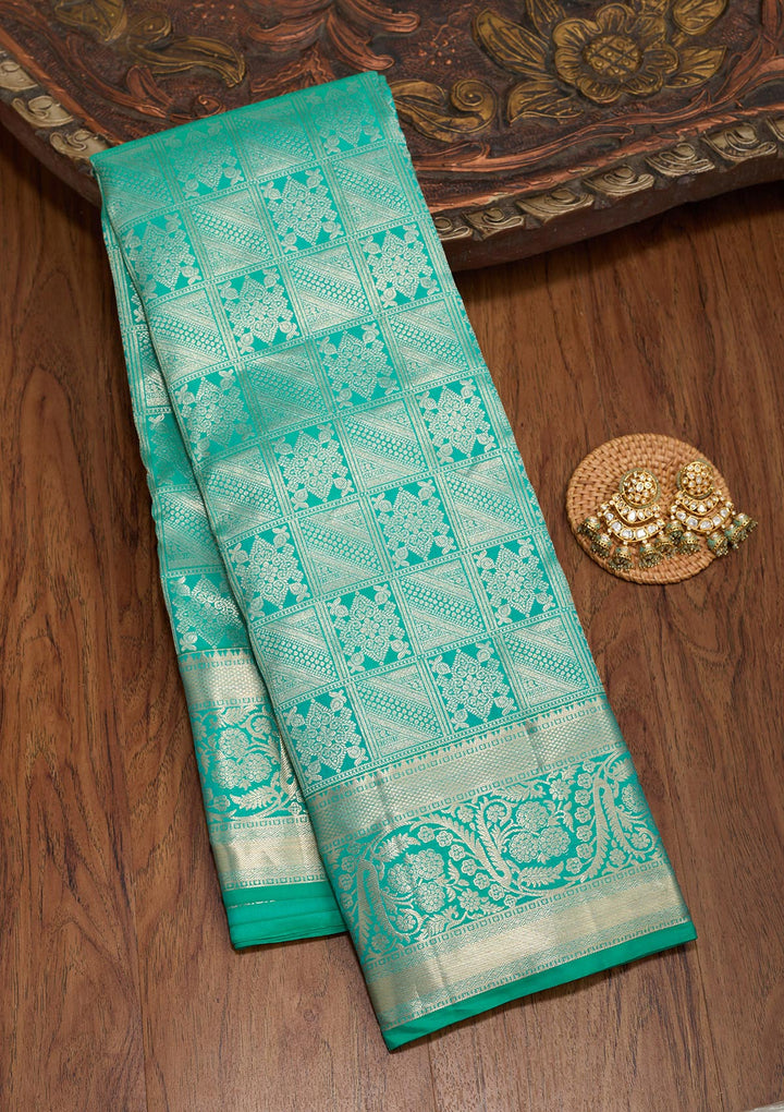 Turquoise Blue Zariwork Pure Silk Saree