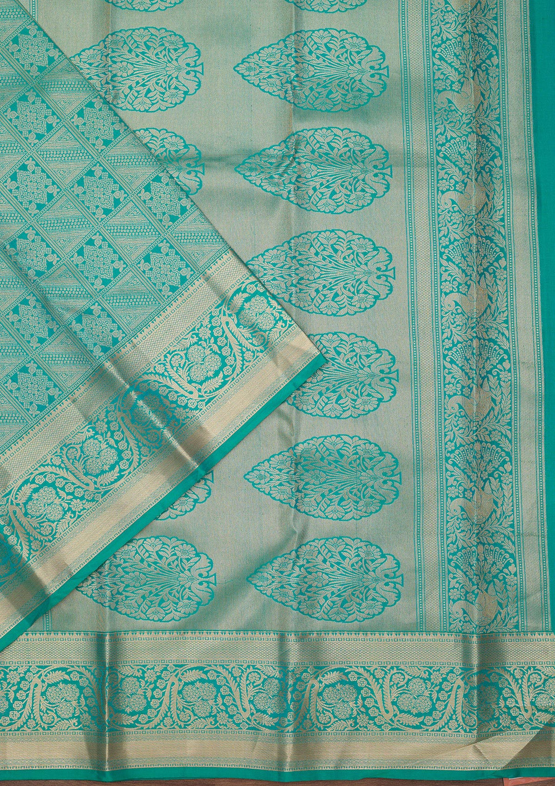 Turquoise Blue Zariwork Pure Silk Saree