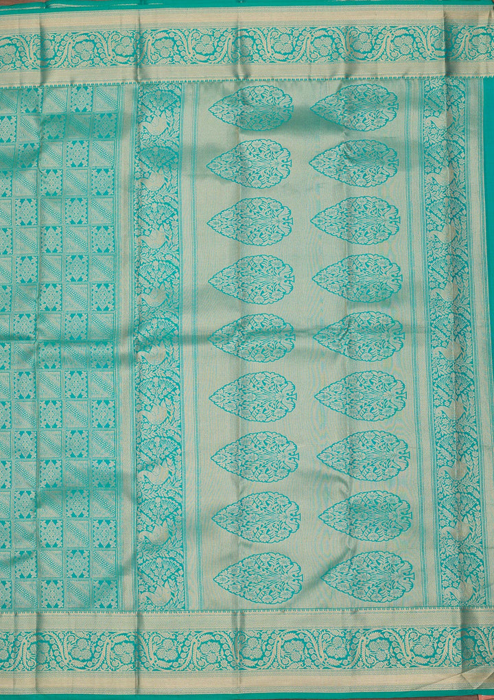 Turquoise Blue Zariwork Pure Silk Saree