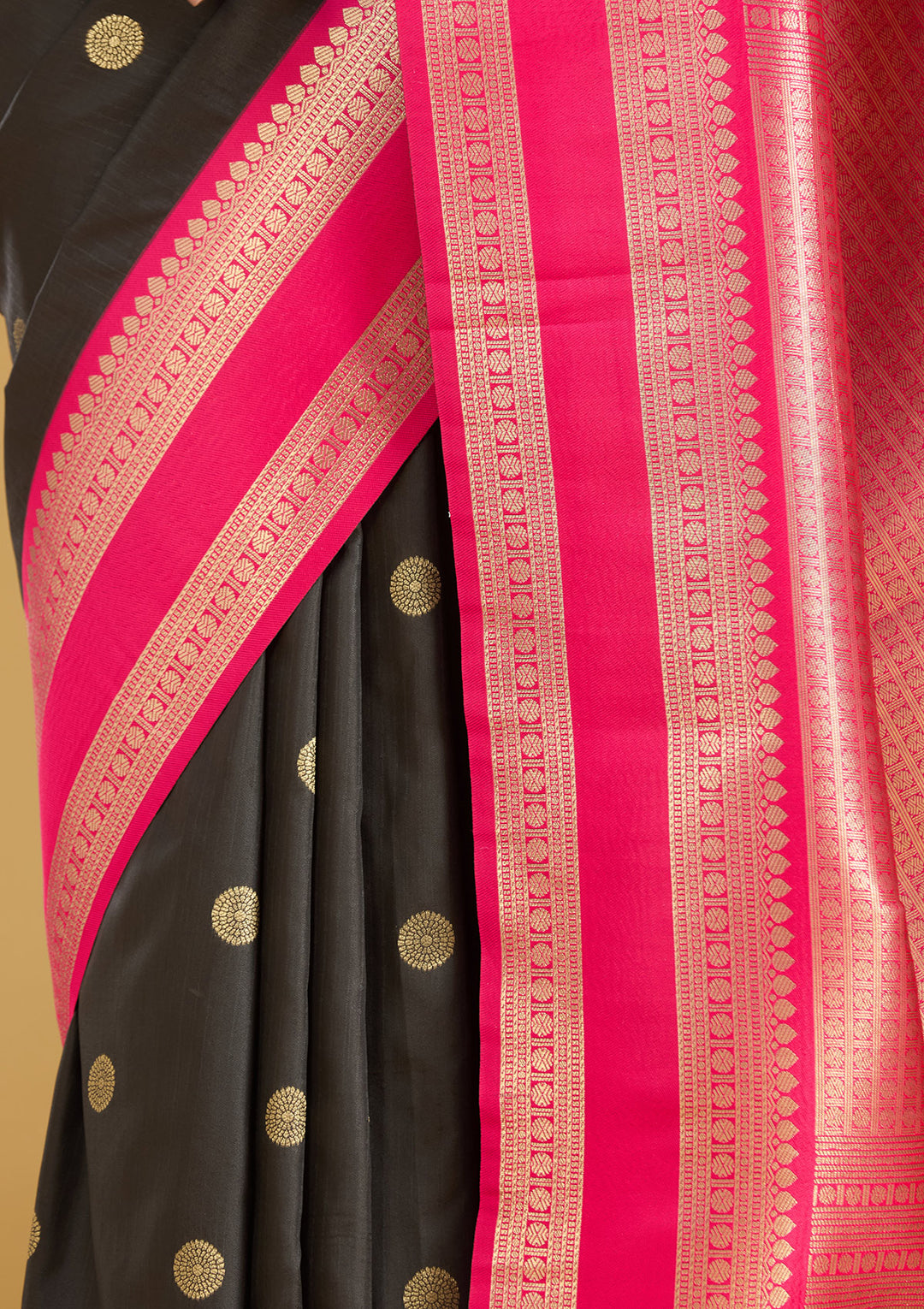 Black Silk Buti Gold Zariwork Saree With Matching Blouse Piece