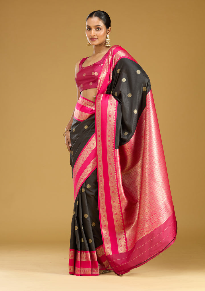 Black Silk Buti Gold Zariwork Saree With Matching Blouse Piece