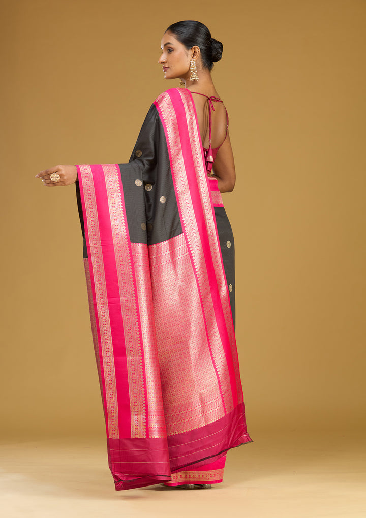 Black Silk Buti Gold Zariwork Saree With Matching Blouse Piece