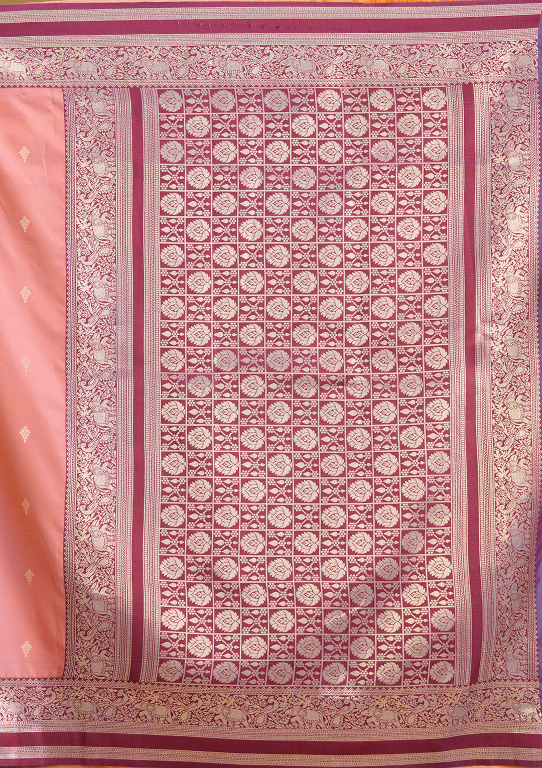 Onion Pink Silk Buti Gold Zariwork Saree With Matching Blouse Piece