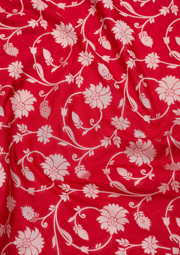 Red Silk Jaal Zariwork Saree With Matching Blouse Piece
