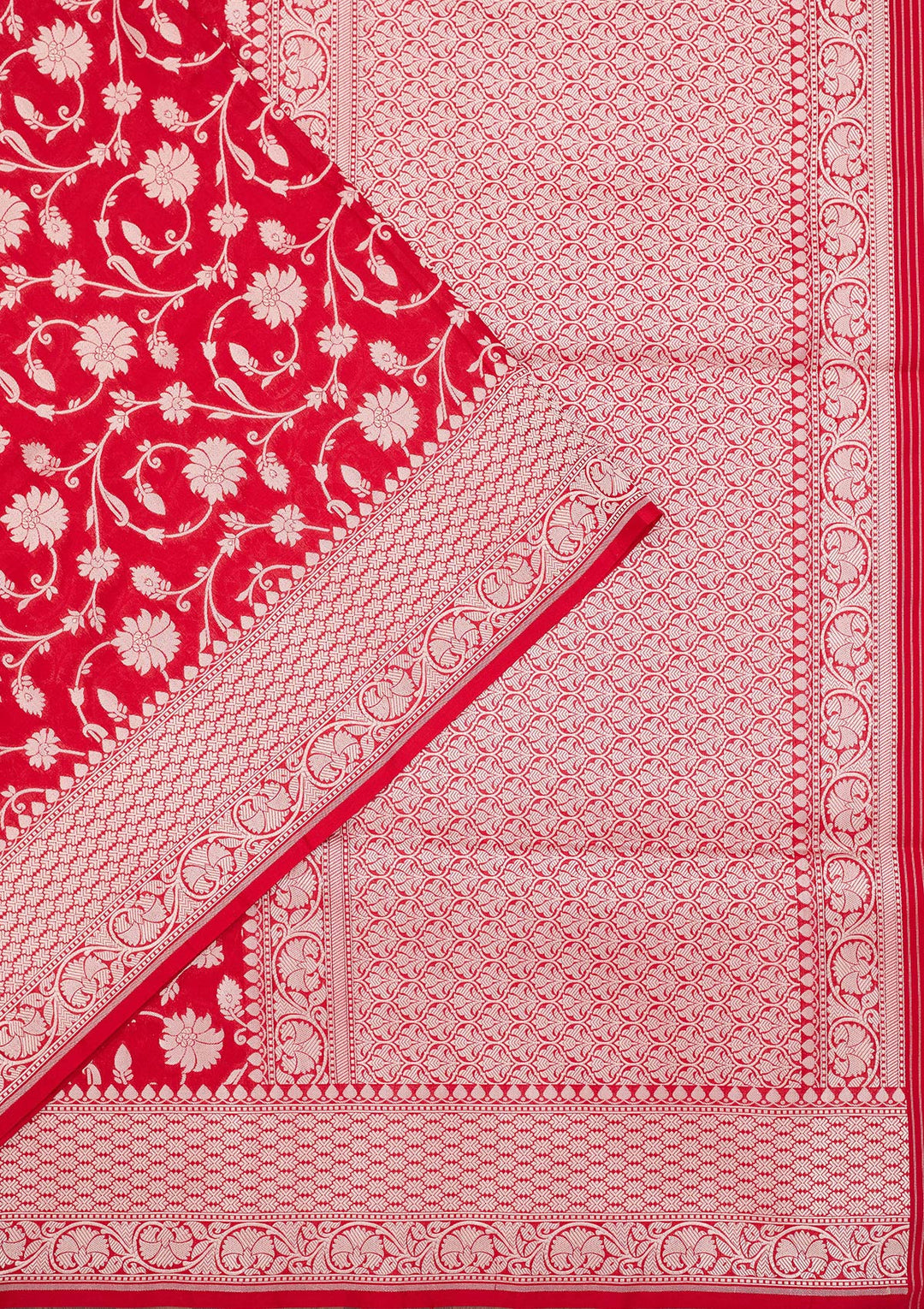 Red Silk Jaal Zariwork Saree With Matching Blouse Piece