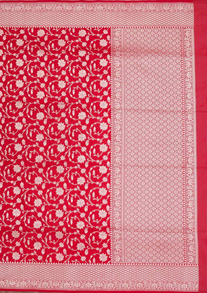 Red Silk Jaal Zariwork Saree With Matching Blouse Piece