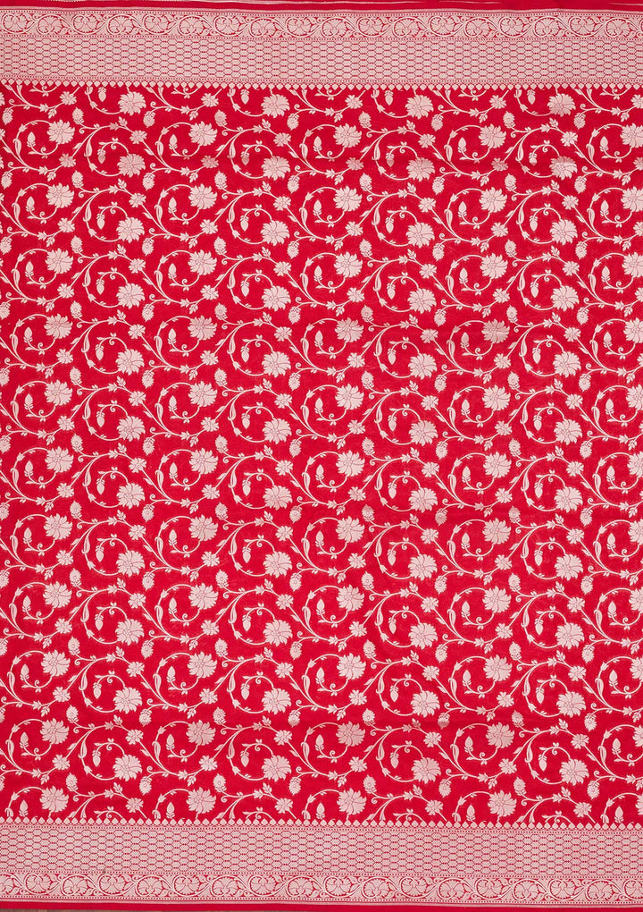 Red Silk Jaal Zariwork Saree With Matching Blouse Piece