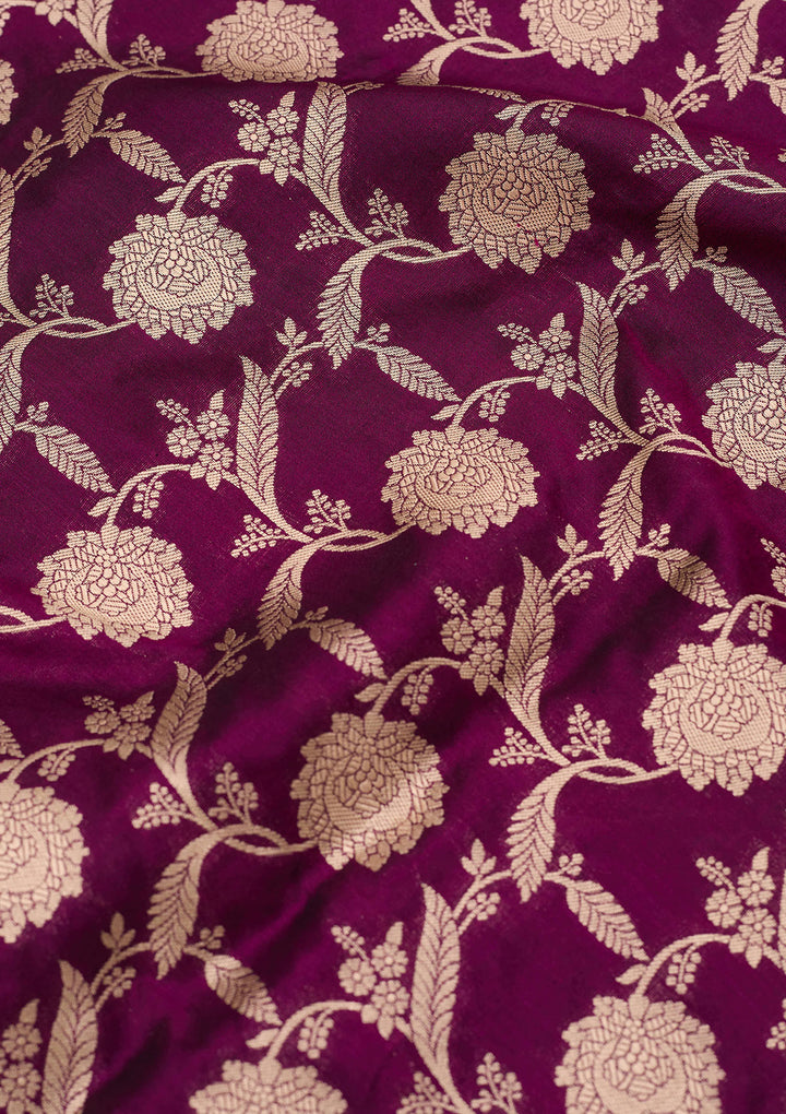 Wine Silk Jaal Zariwork Saree With Matching Blouse Piece