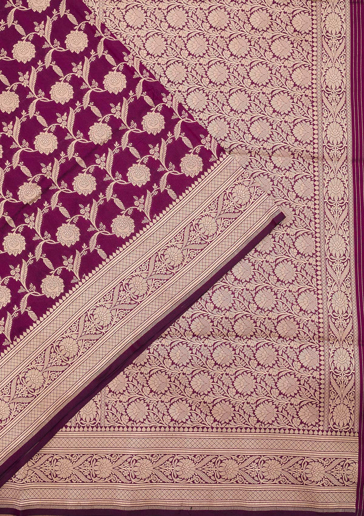 Wine Silk Jaal Zariwork Saree With Matching Blouse Piece