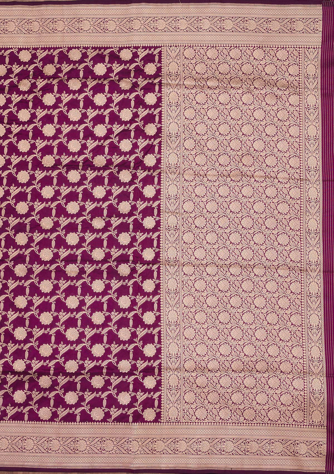 Wine Silk Jaal Zariwork Saree With Matching Blouse Piece