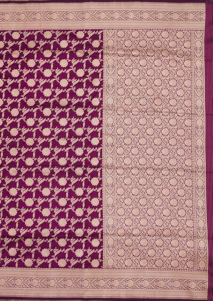 Wine Silk Jaal Zariwork Saree With Matching Blouse Piece