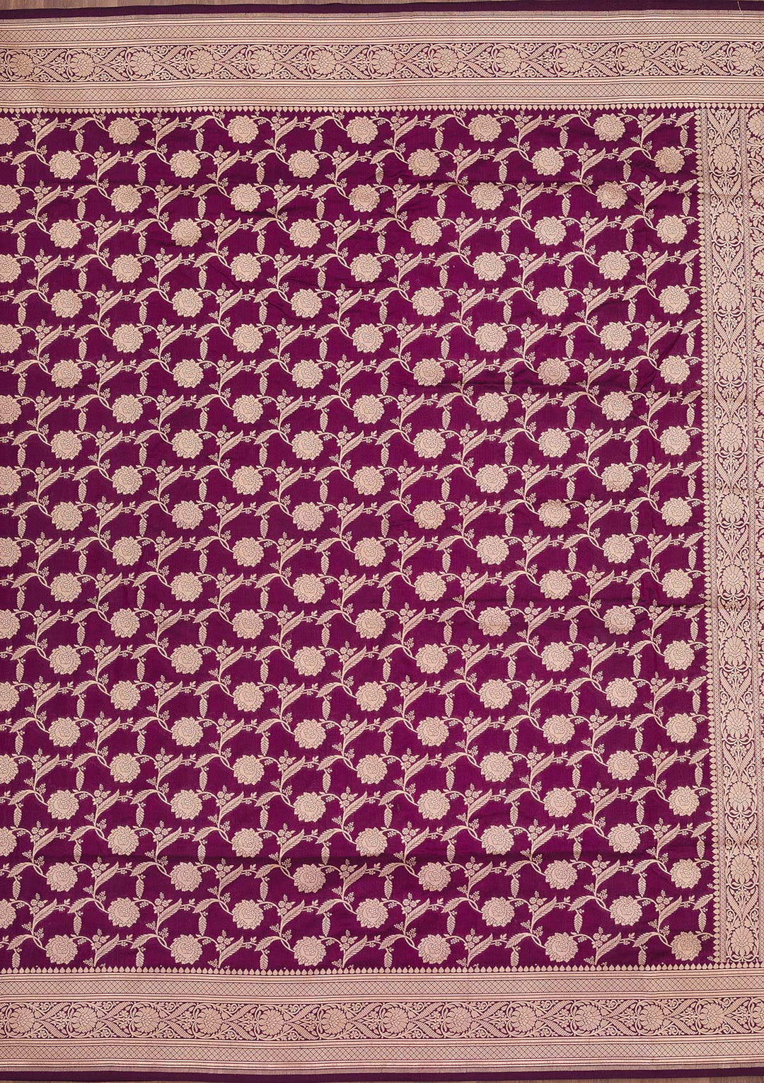 Wine Silk Jaal Zariwork Saree With Matching Blouse Piece