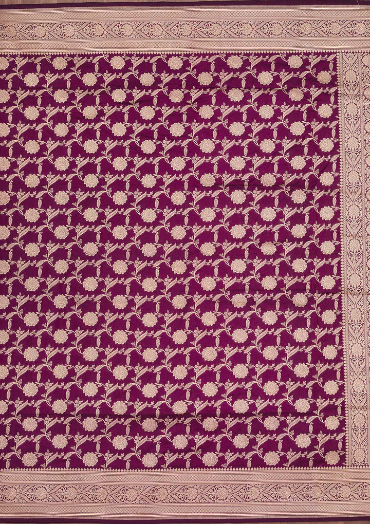 Wine Silk Jaal Zariwork Saree With Matching Blouse Piece
