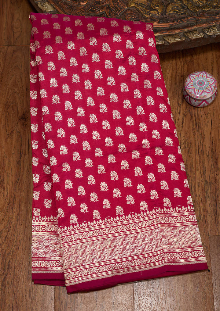 Magenta Pink Silk Buti Zariwork Saree With Matching Blouse Piece