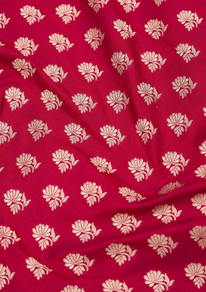 Magenta Pink Silk Buti Zariwork Saree With Matching Blouse Piece
