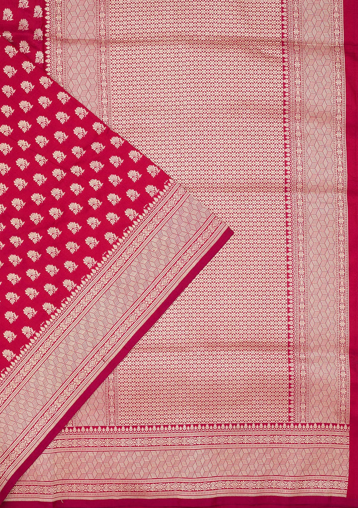 Magenta Pink Silk Buti Zariwork Saree With Matching Blouse Piece