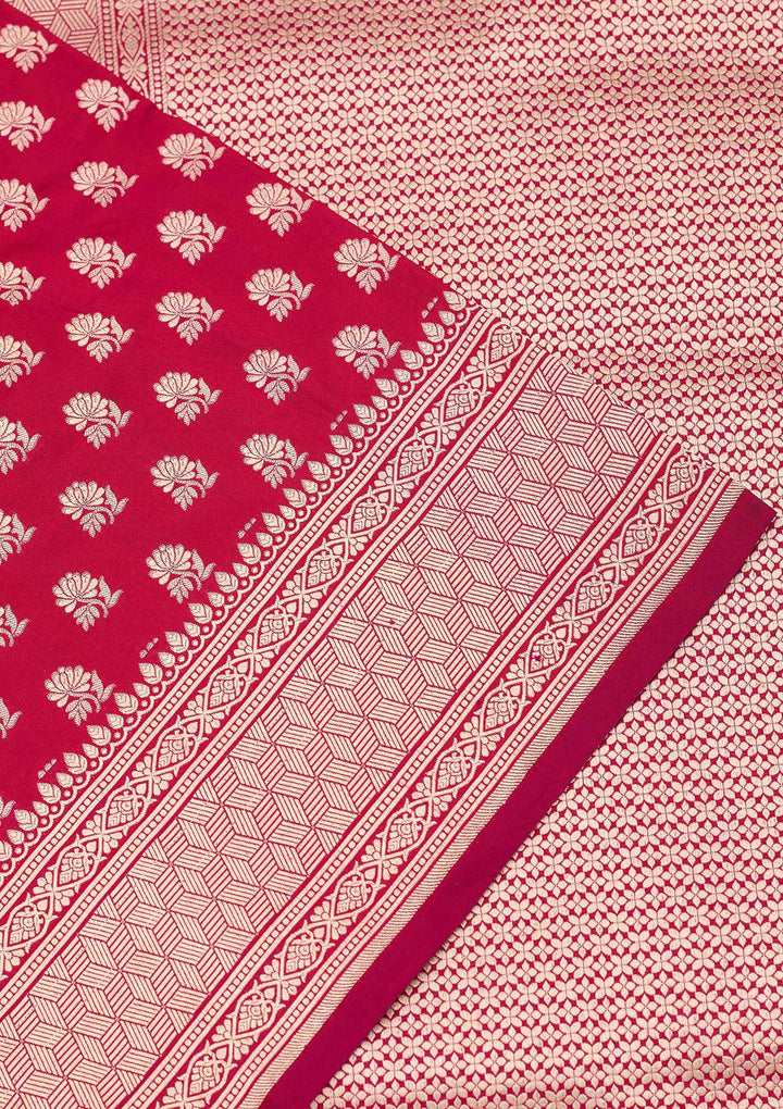 Magenta Pink Silk Buti Zariwork Saree With Matching Blouse Piece