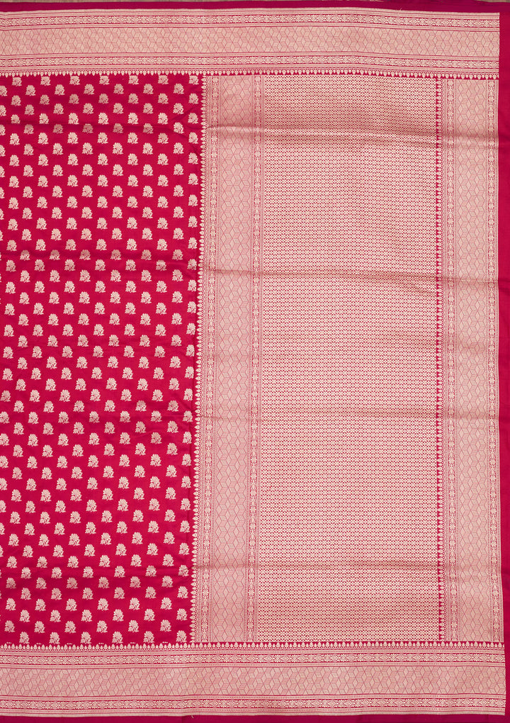 Magenta Pink Silk Buti Zariwork Saree With Matching Blouse Piece