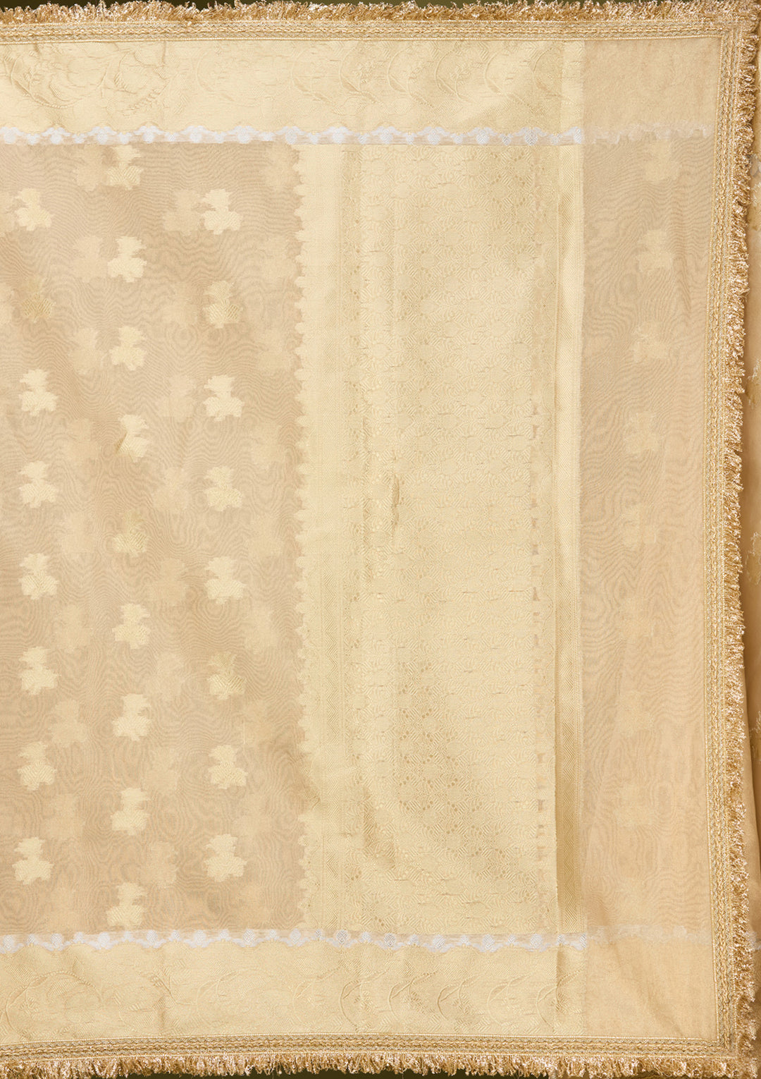 Beige Tissue Buti Gold Zariwork Saree With Matching Blouse Piece