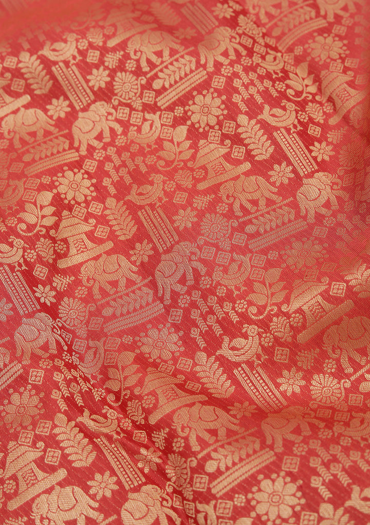 Red Silk Jaal Saree With Matching Blouse Piece