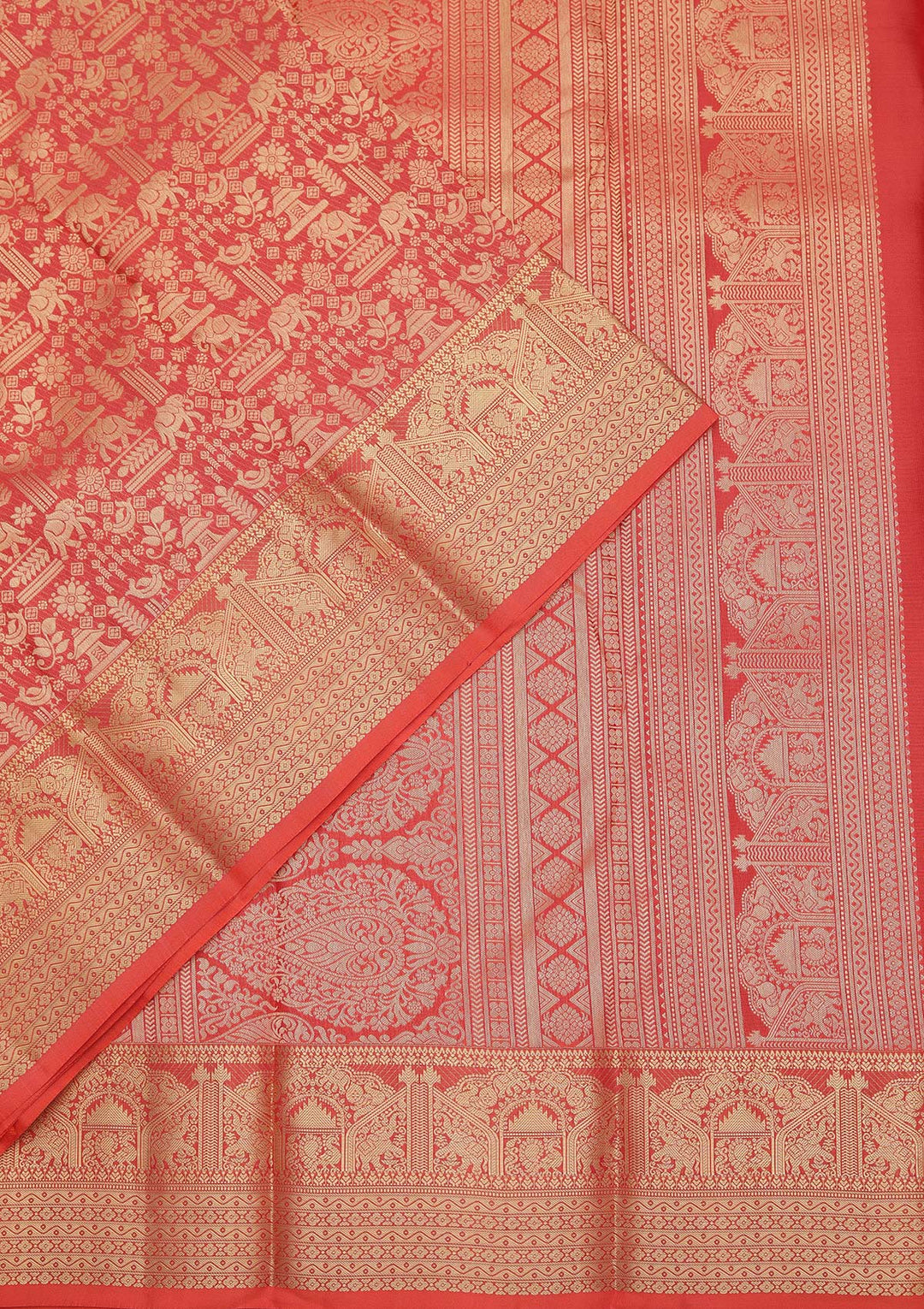 Red Silk Jaal Saree With Matching Blouse Piece