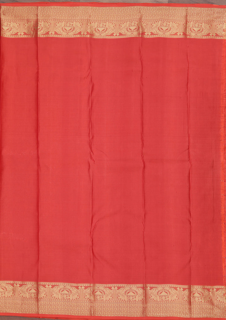 Red Silk Jaal Saree With Matching Blouse Piece
