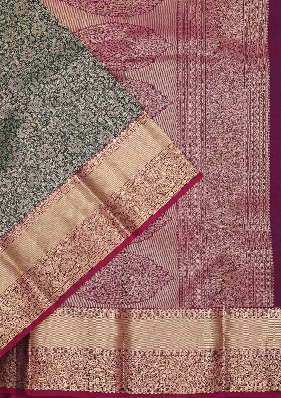 Bottle Green Pure Silk Jaal Zariwork Saree With Matching Blouse Piece