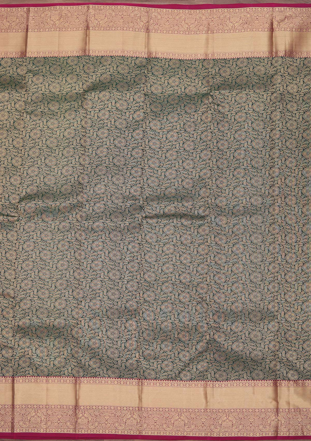 Bottle Green Pure Silk Jaal Zariwork Saree With Matching Blouse Piece