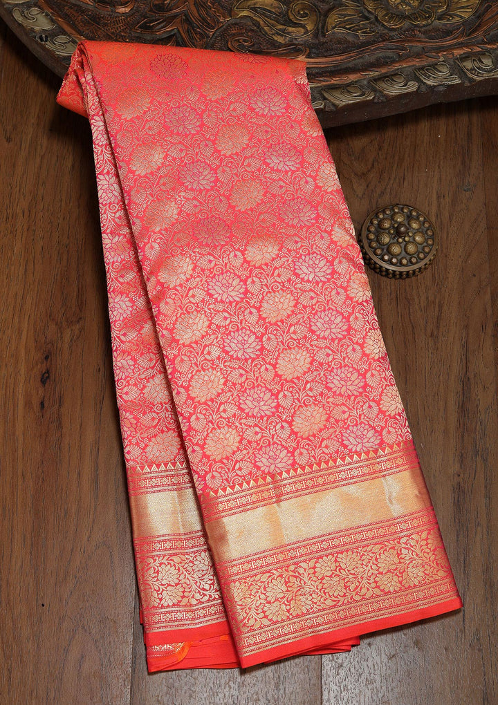 Red Silk Jaal Saree With Matching Blouse Piece
