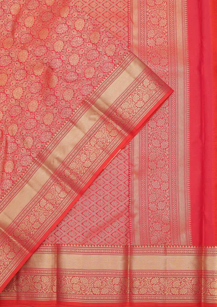 Red Silk Jaal Saree With Matching Blouse Piece
