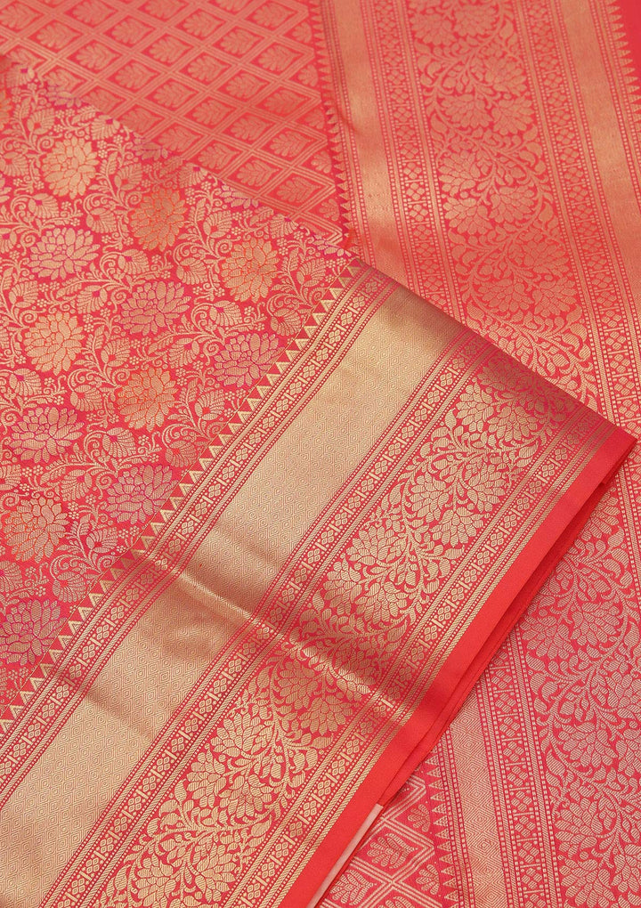 Red Silk Jaal Saree With Matching Blouse Piece