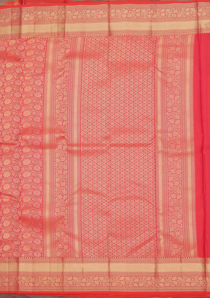 Red Silk Jaal Saree With Matching Blouse Piece