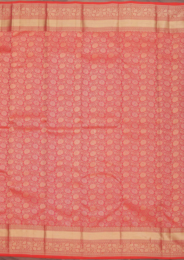 Red Silk Jaal Saree With Matching Blouse Piece