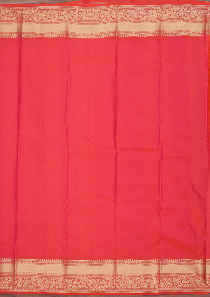 Red Silk Jaal Saree With Matching Blouse Piece