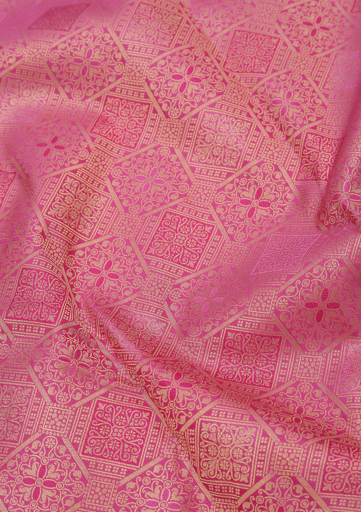 Onion Pink Pure Silk Jaal Zariwork Saree With Matching Blouse Piece