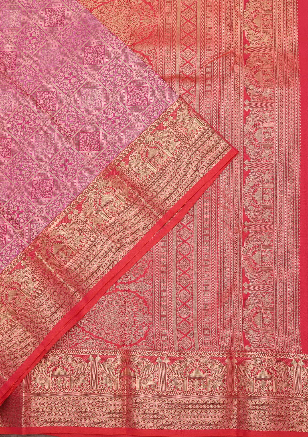 Onion Pink Pure Silk Jaal Zariwork Saree With Matching Blouse Piece
