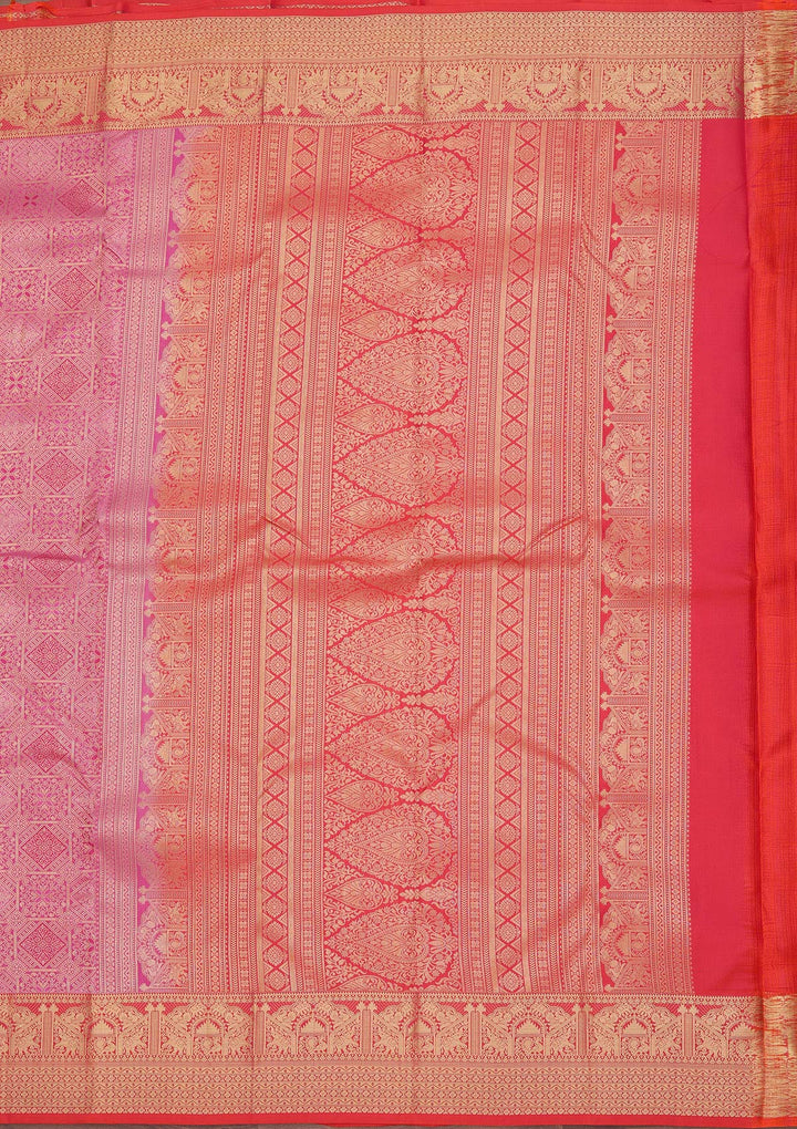 Onion Pink Pure Silk Jaal Zariwork Saree With Matching Blouse Piece