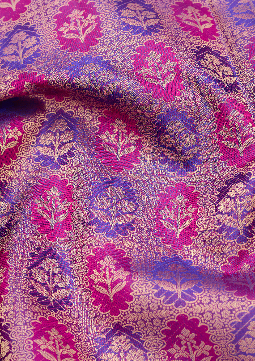 Purple Silk Jaal Gold Zariwork Saree With Matching Blouse Piece