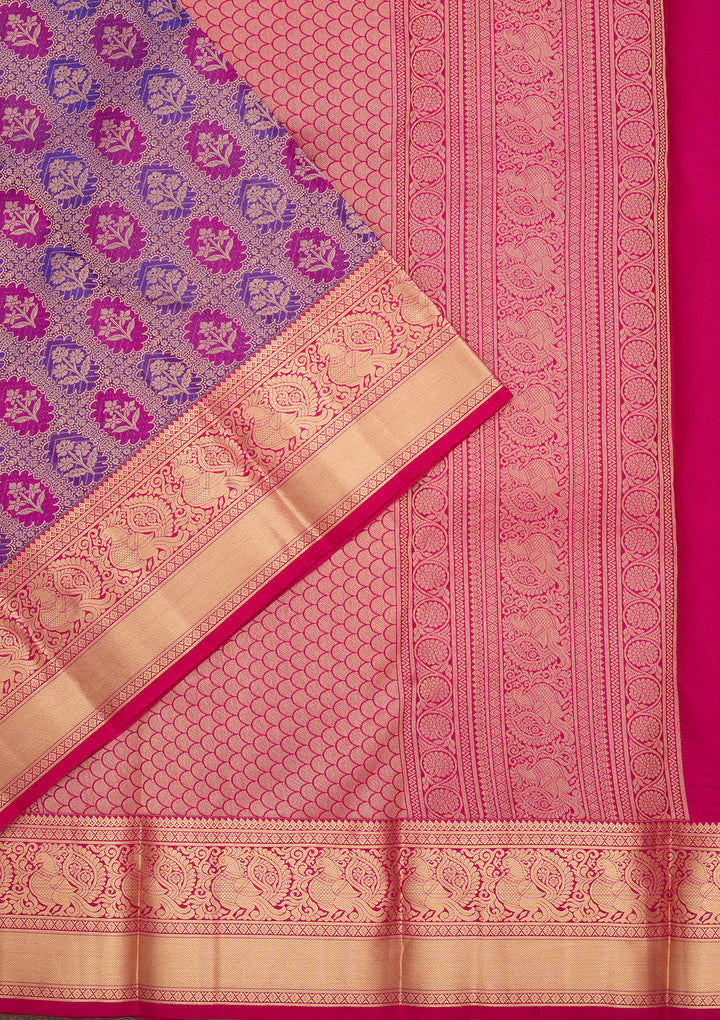 Purple Silk Jaal Gold Zariwork Saree With Matching Blouse Piece