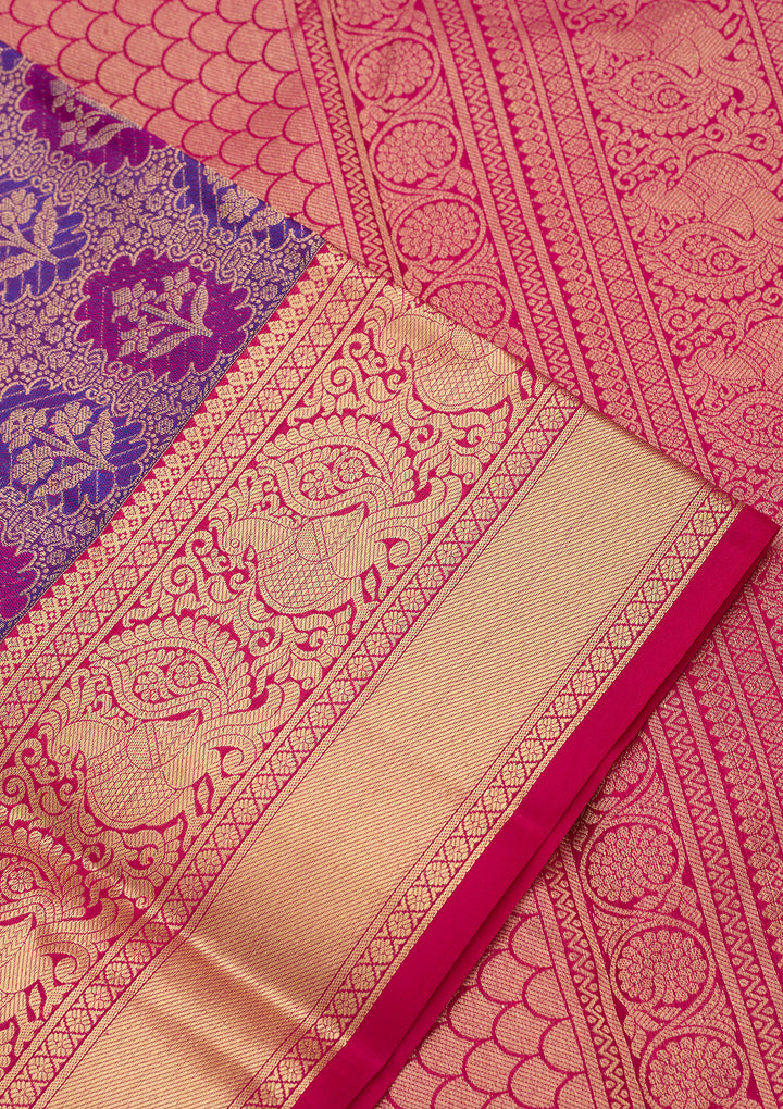 Purple Silk Jaal Gold Zariwork Saree With Matching Blouse Piece