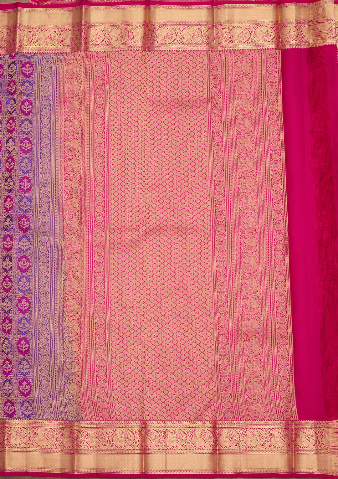 Purple Silk Jaal Gold Zariwork Saree With Matching Blouse Piece