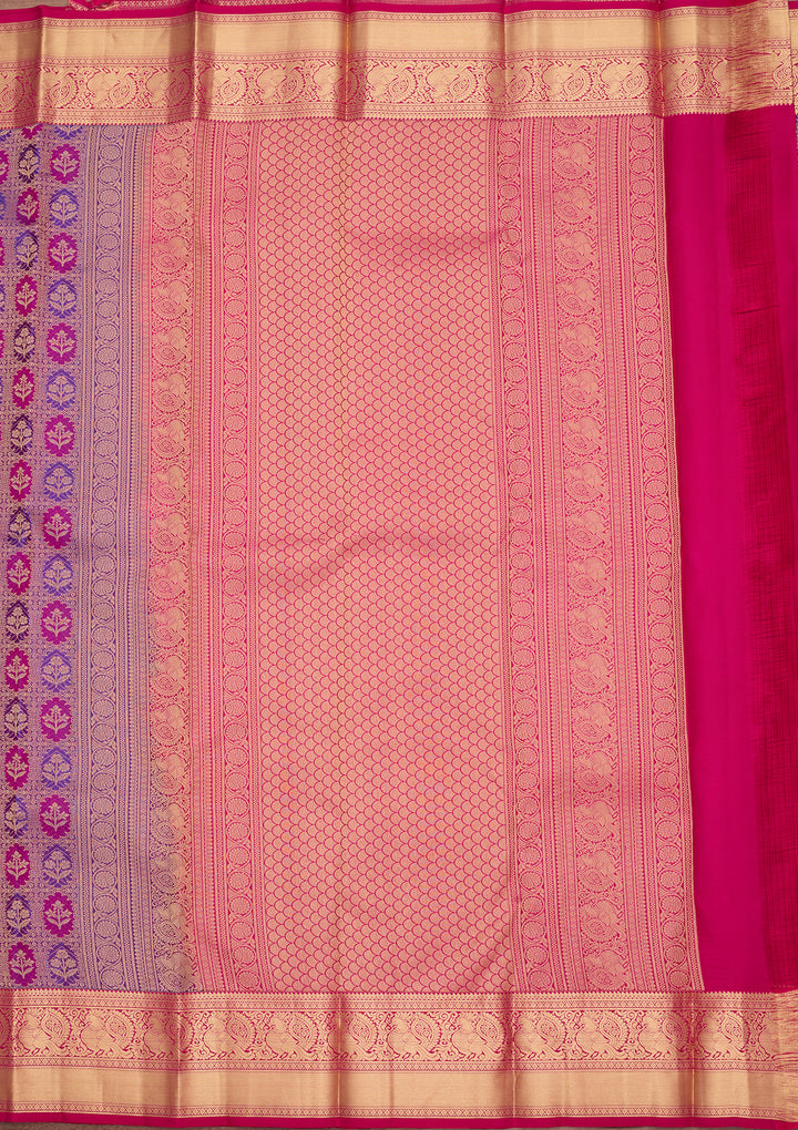 Purple Silk Jaal Gold Zariwork Saree With Matching Blouse Piece