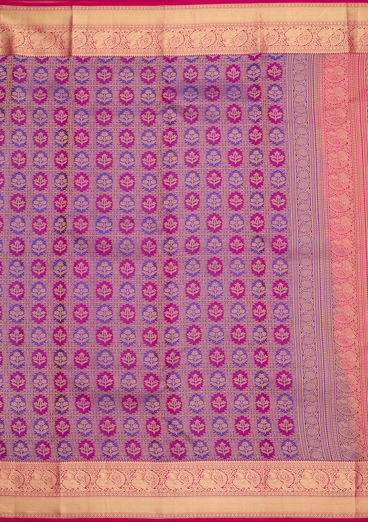 Purple Silk Jaal Gold Zariwork Saree With Matching Blouse Piece