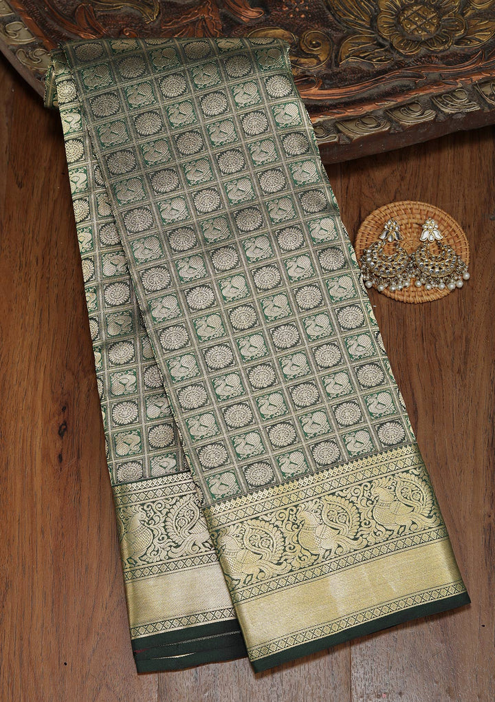 Bottle Green Zariwork Pure Silk Saree