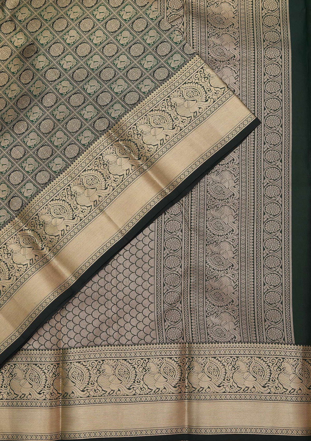 Bottle Green Zariwork Pure Silk Saree
