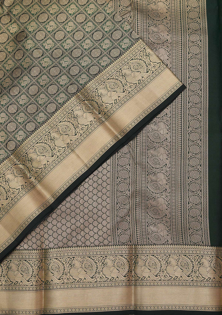 Bottle Green Zariwork Pure Silk Saree