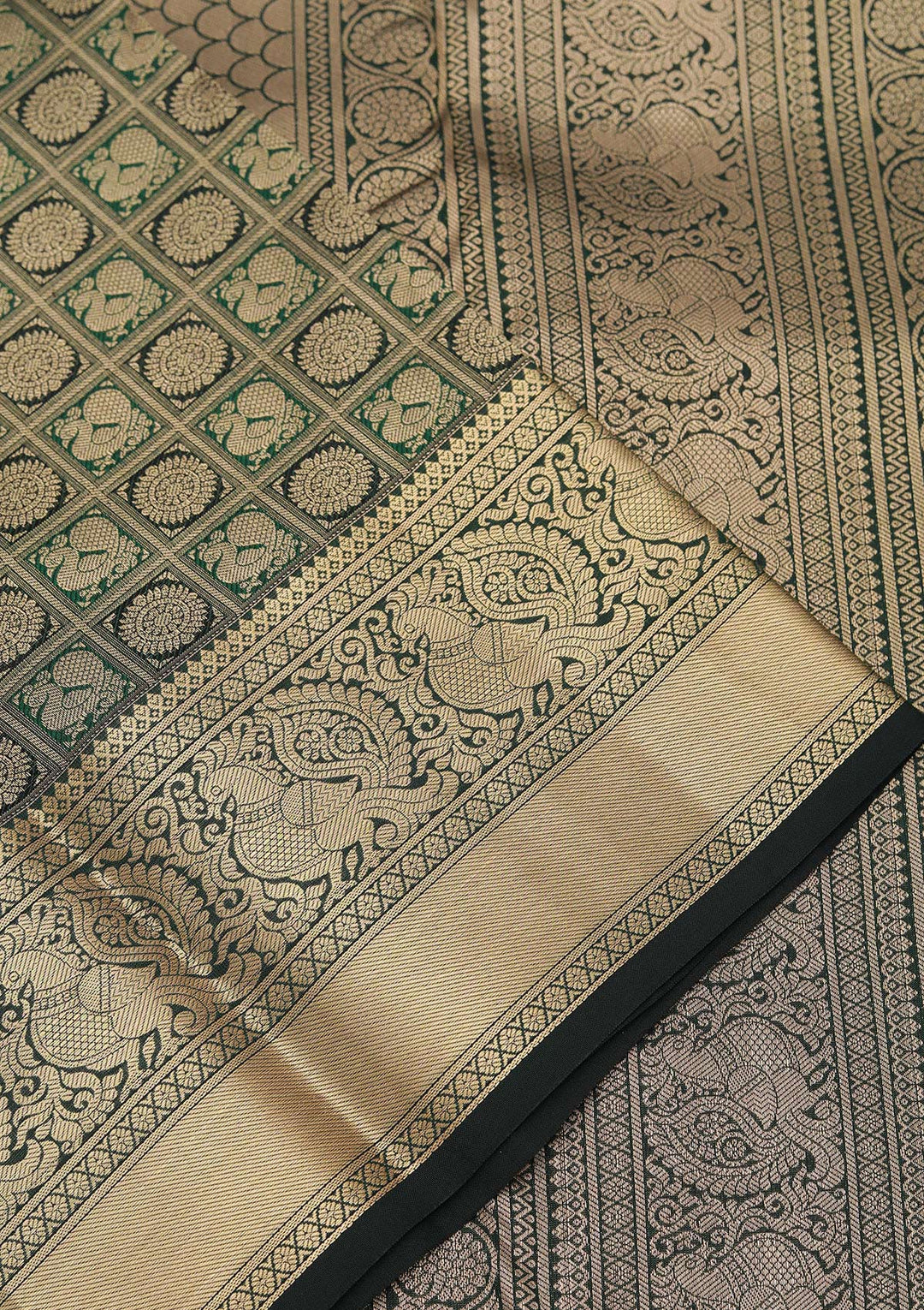 Bottle Green Zariwork Pure Silk Saree