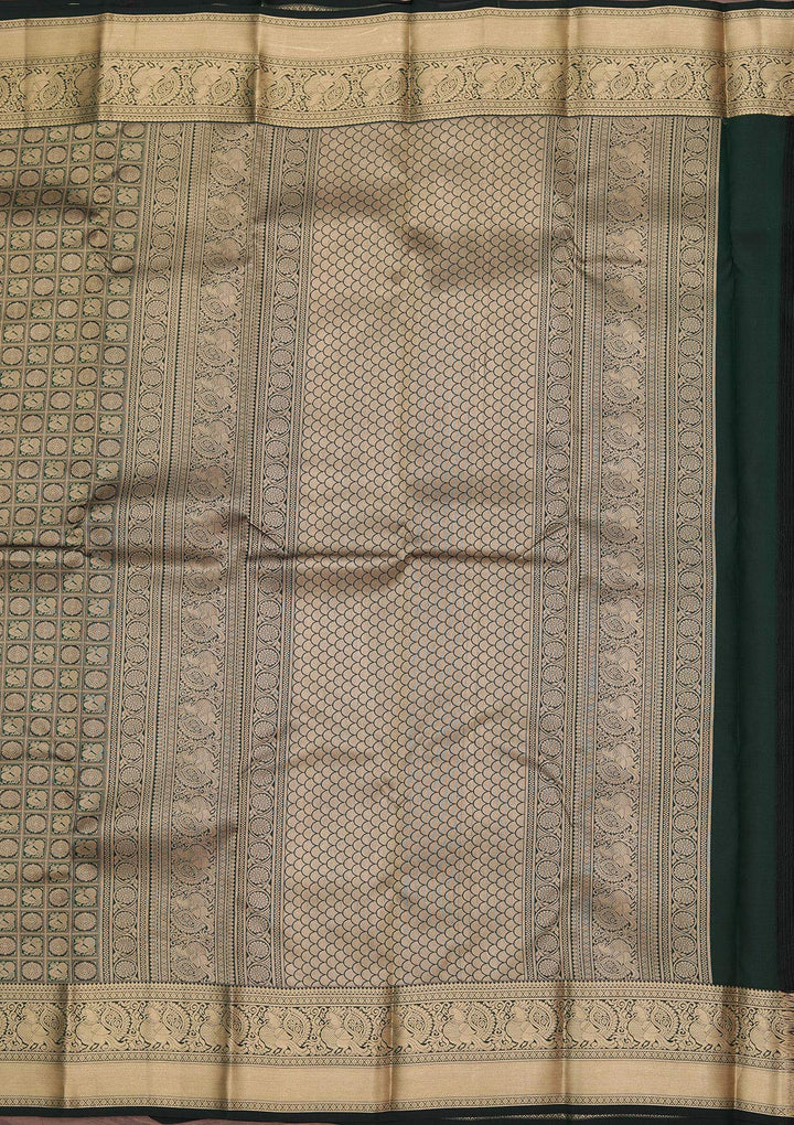 Bottle Green Zariwork Pure Silk Saree