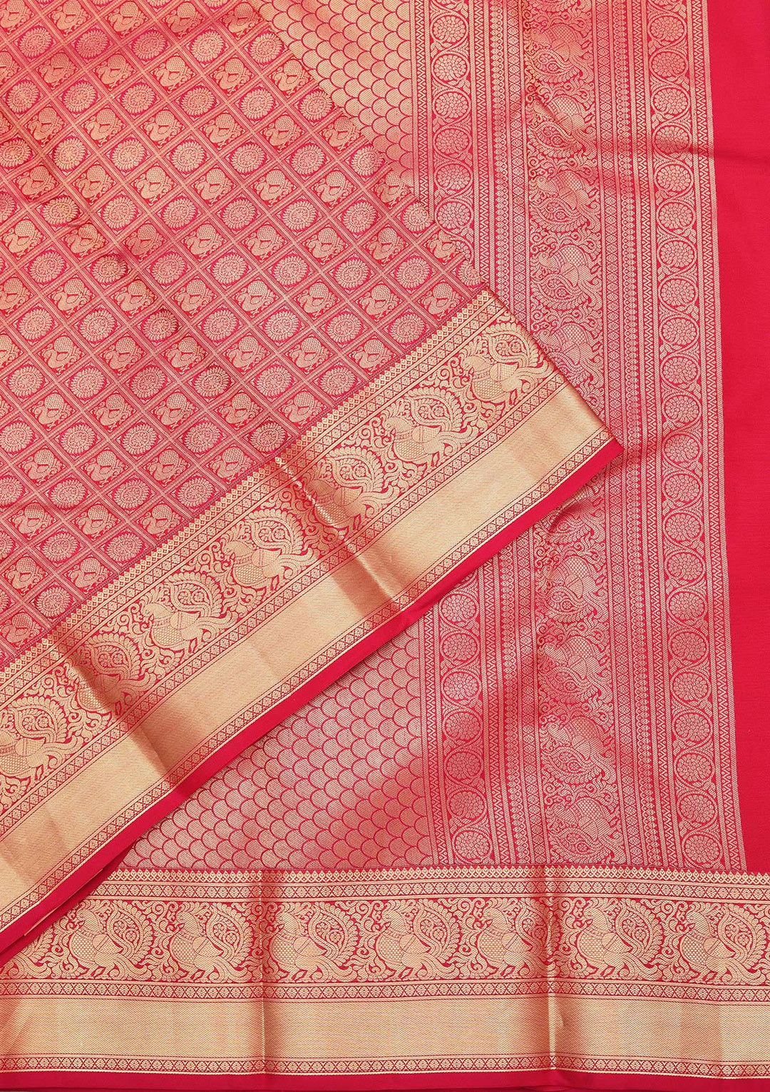 Red Silk Jaal Gold Zariwork Saree With Matching Blouse Piece
