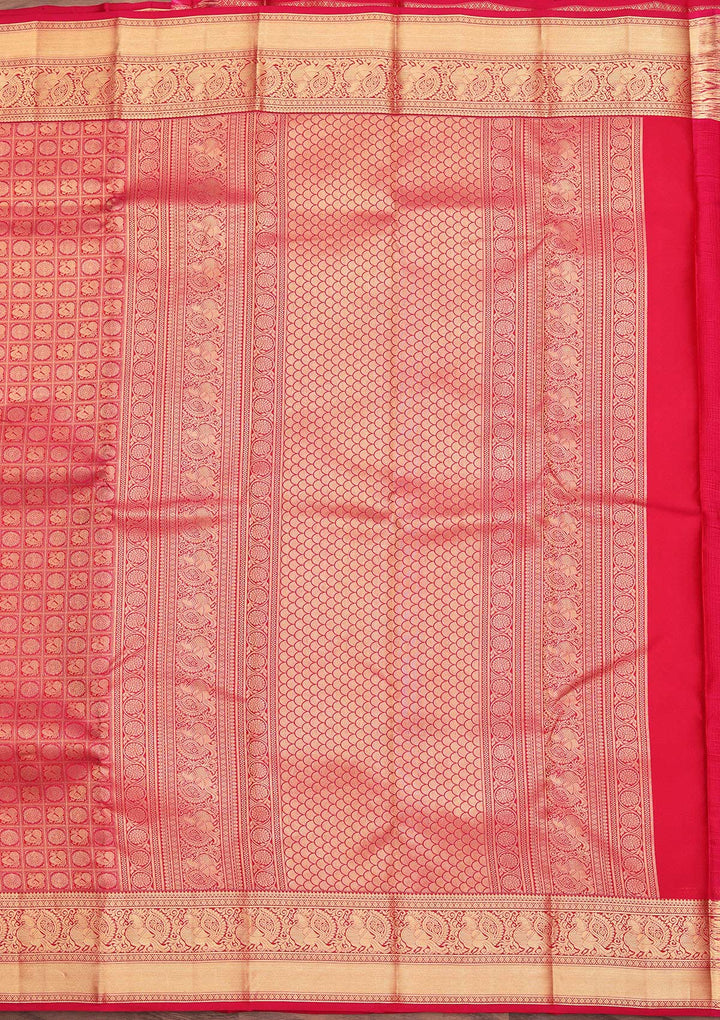 Red Silk Jaal Gold Zariwork Saree With Matching Blouse Piece